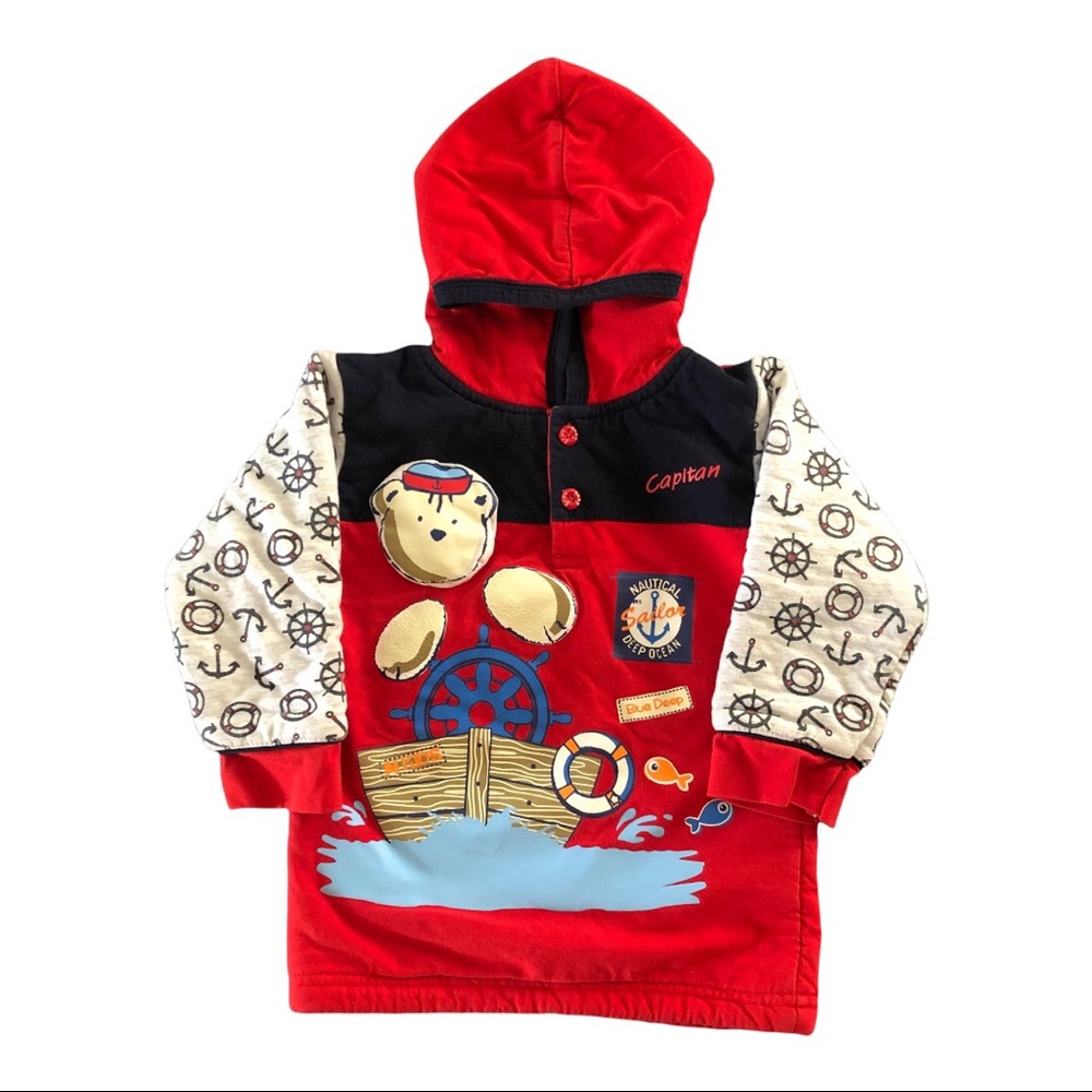 Vintage Toddler Nautical Hoodie Graphic Sailor Pullover Sweatshirt 3T